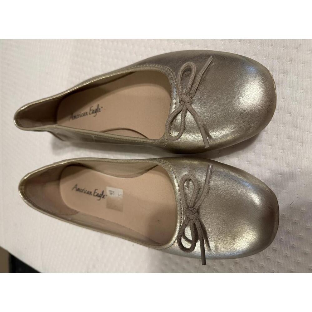 American Eagle Women's Gold Ballet Flats with Bow Accent